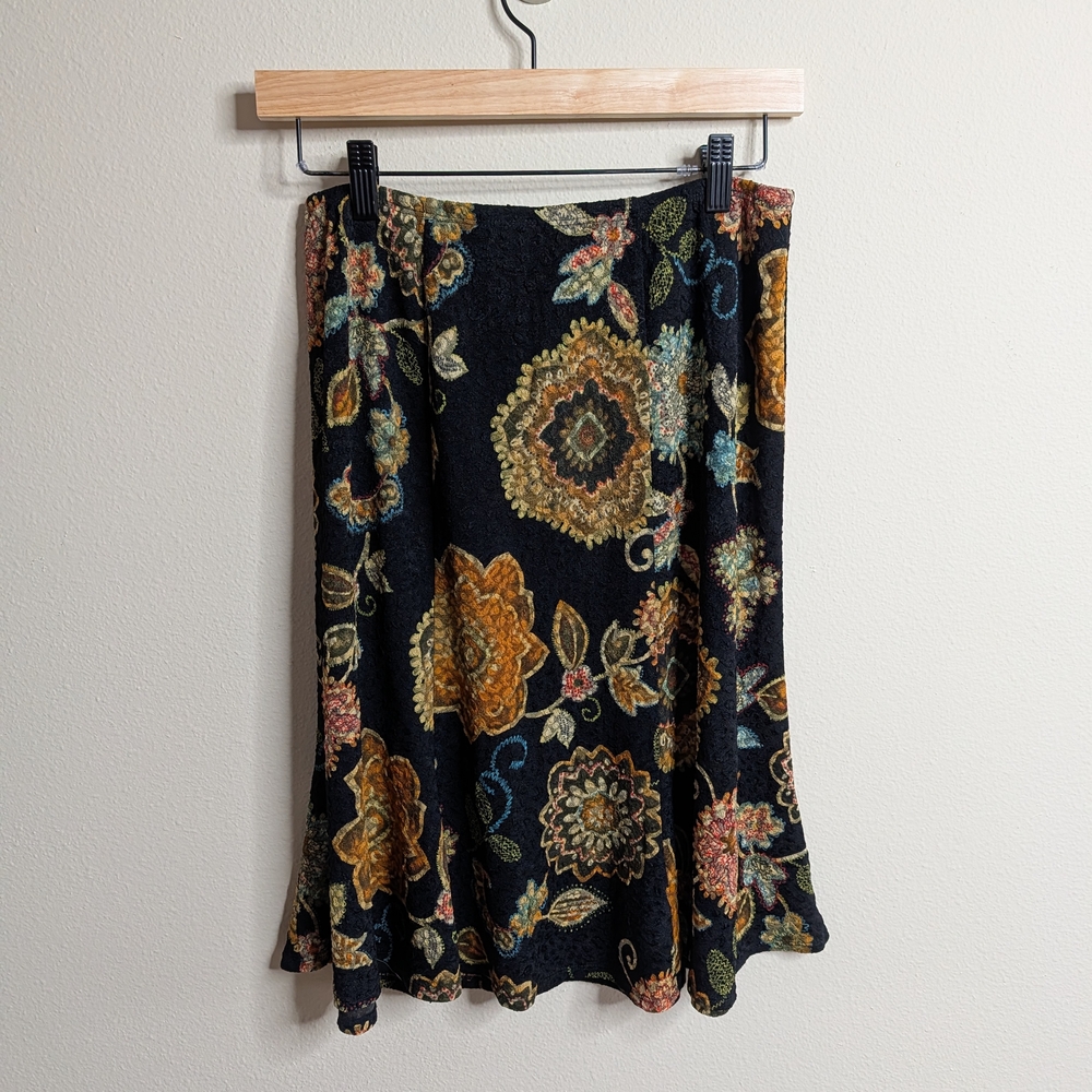 West End A-Line‎ Skirt PL Black Floral Tapestry Whimsigoth Boho Cottagecore